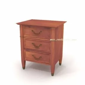 Bedroom Bedside Table Red Wood 3d model