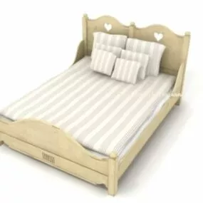 Double Bed Wood Carving Frame 3d model