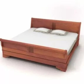 Wooden Double Bed Country Style 3d model
