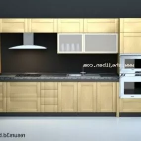 Modern Kitchen Cabinet Yellow Wood With Oven 3d model