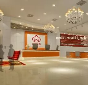 Office Hall Space With Reception And Lighting Decoration 3d model