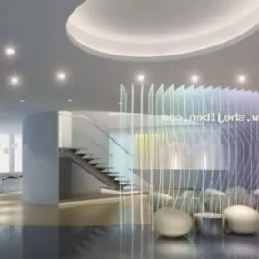 Office Hall Space With Circle Ceiling Decoration 3d model