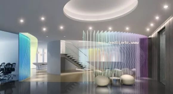 Office Hall Space With Circle Ceiling Decoration 3d model Office Hall Space With Circle Ceiling Decoration 3d model