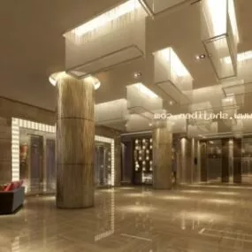 Office Hall With Multiple Rectangular Ceiling Lamp 3d model