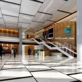 Office Hall Two Storey With Stair 3d model