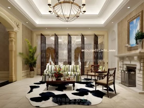 Hotel Interior Space With Leather Sofa 3d model