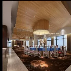 Wood Ceiling Restaurant Interior Scene 3d model