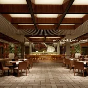 Dining Space With Wood Ceiling Interior Scene 3d model