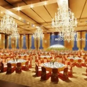 Ballroom Interior Scene With Decorative Lamp 3d model