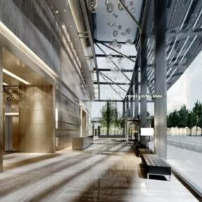 Office Entrance Corridor Interior Scene 3d model