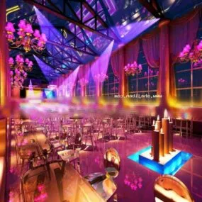Restaurant Large Space With Table Chair 3d model