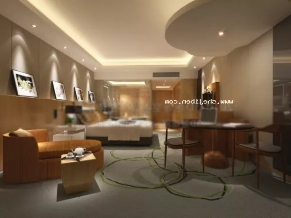 Modern White Bed With Photo On Wall 3d model