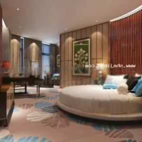 Hotel Room Interior Scene With Round Bed 3d model