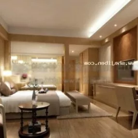 Hotel Room Interior Scene Wooden Finished 3d model