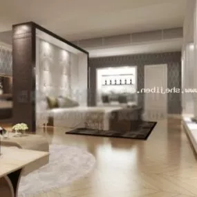 Hotel Room Interior Scene Wooden Floor 3d model