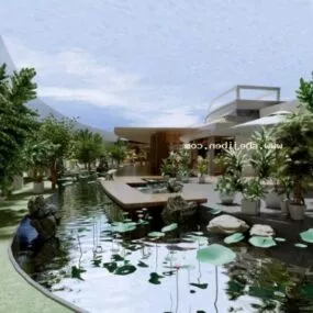House On Lake Exterior Scene 3d model
