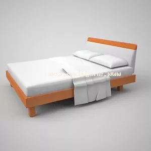 Realistic Double Bed With Back Wooden 3d model