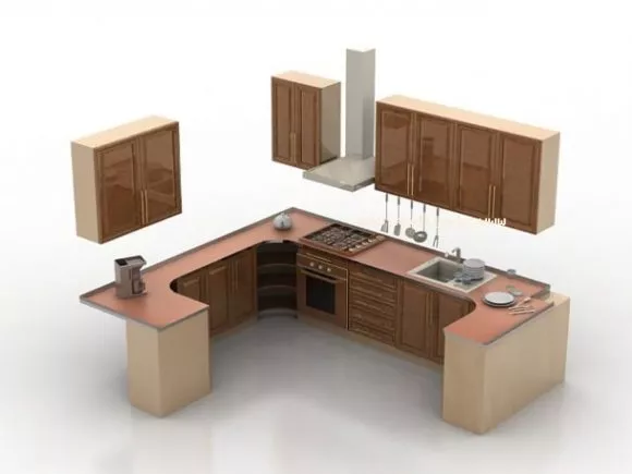 Red Kitchen Cabinet Design 3d model