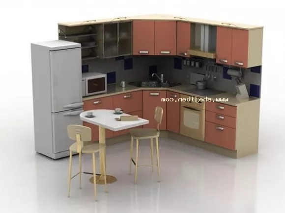 Red Painted Kitchen Cabinet Design 3d model