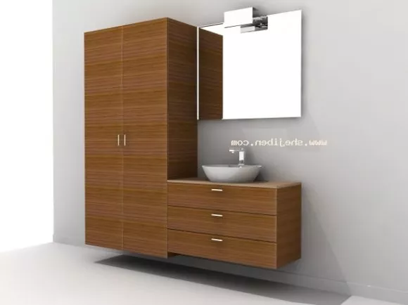 Wash Basin With Dark Wood Base 3d model