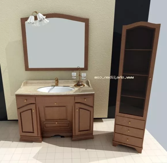 Bathroom Table With Antique Mirror 3d model