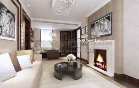 Elegant Modern Fireplace 3d model