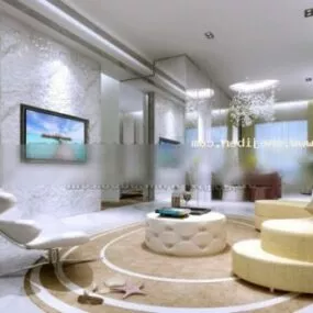 Living Room Interior Scene With Round Sofa 3d model