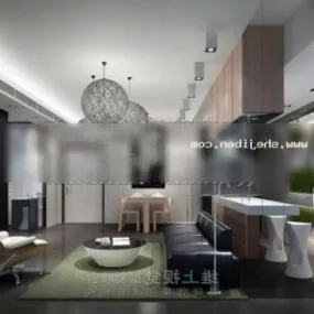 Living Room Interior Scene With Wood Cabinet 3d model