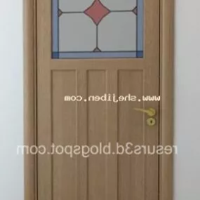 Wood Door With Opening Window 3d model