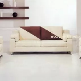 Beige Leather Sofa With Shelves 3d model