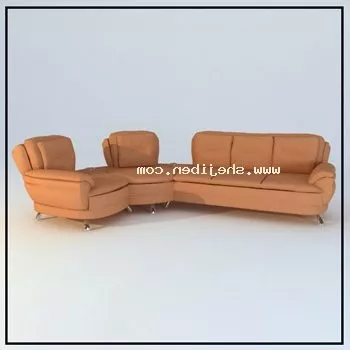 Living Room With Wide Couch, Coffee Table And Ottomans 3d model