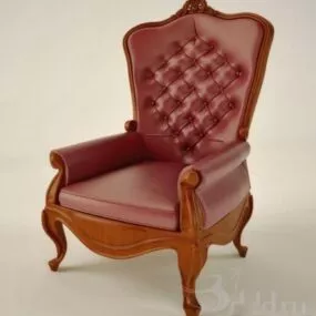 European Red Leather Sofa Armchair 3d model