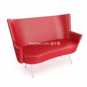 Leather Sofa Red Color 3d model