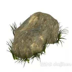 Stone Rock With Grass 3d model