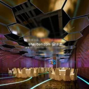 Hotel Restaurant Night Interior Scene 3d model