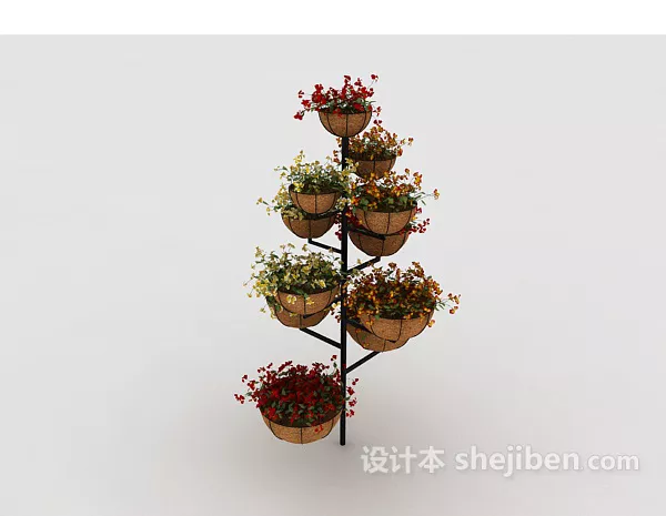 Potted Red Leaf Tree 3d model