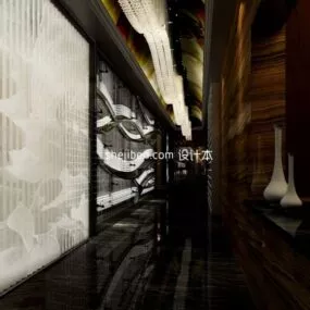 Hotel Corridor Night Interior Scene V2 3d model