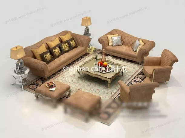 Sofa Three Seats Sectional Style 3d model