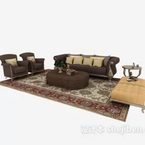 European Vintage Brown Sofa Coffee Table Set 3d model