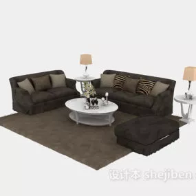 European Brown Sofa Coffee Table Set 3d model