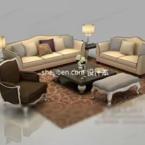 European Antique Sofa Coffee Table Set 3d model
