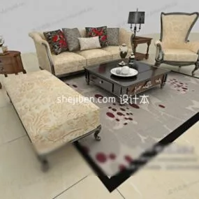 European Grey Fabric Sofa Coffee Table Set V1 3d model