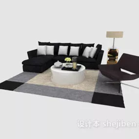 Modern Black Leather Sofa Living Room Set 3d model