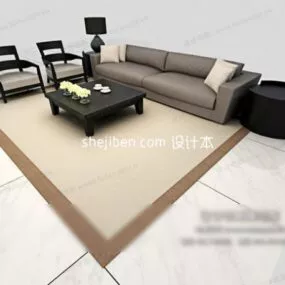 Grey Leather Sofa Living Room Furniture 3d model