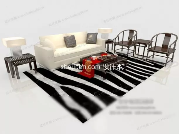 Sofa Three Seat With Towel 3d model