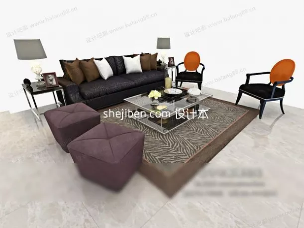 Pink Upholstered Sofa Smooth Shape 3d model