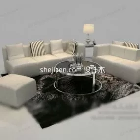 White Sofa Coffee Table Living Room Set 3d model