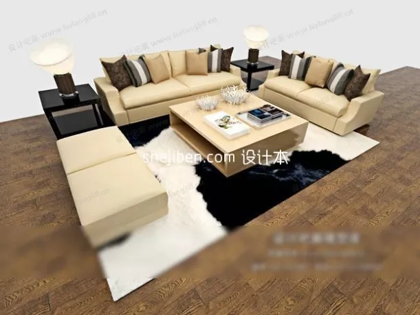 Grey Fabric Sofa Three Seats 3d model