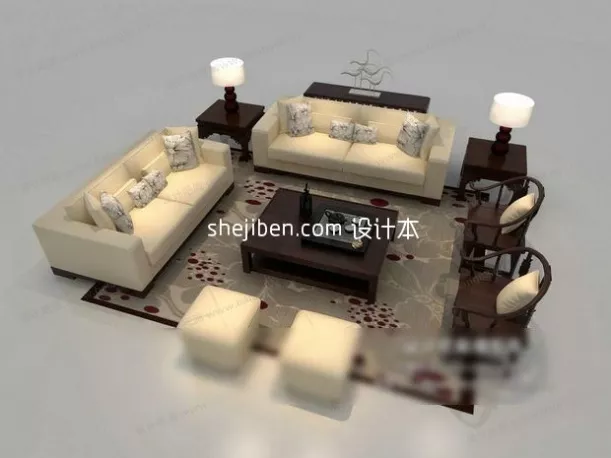 Modern Sofa With Textile Covered 3d model