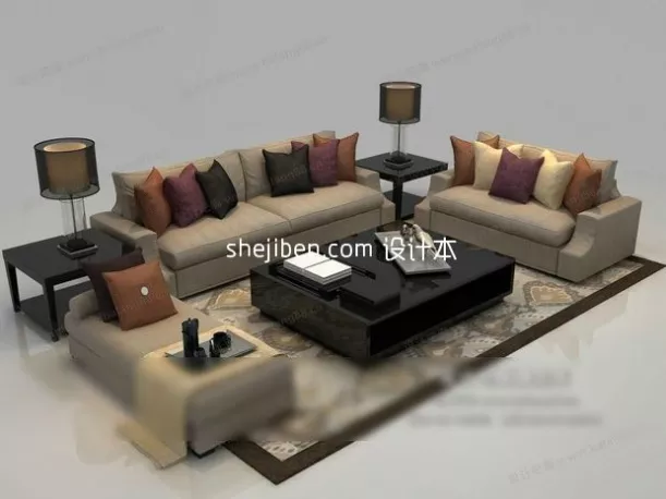 Brown Leather Sofa Two Seats 3d model